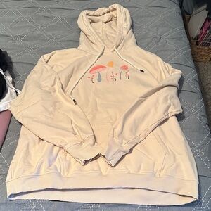 American Eagle Outfitters Cream Hoodie with Mushroom Design